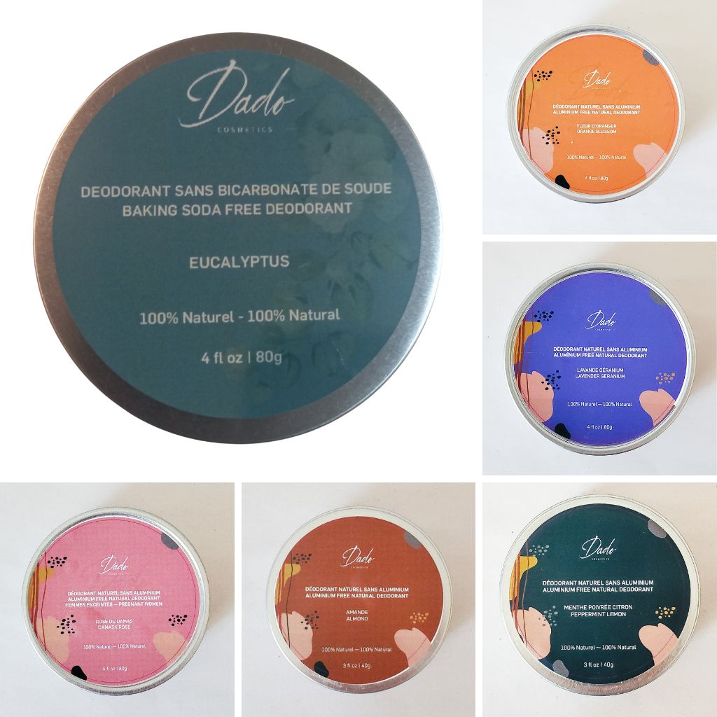 Collection de 6 échantillons de déodorants naturels de 7g avec différentes senteurs lavande, menthe poivrée - Dado Cosmetics