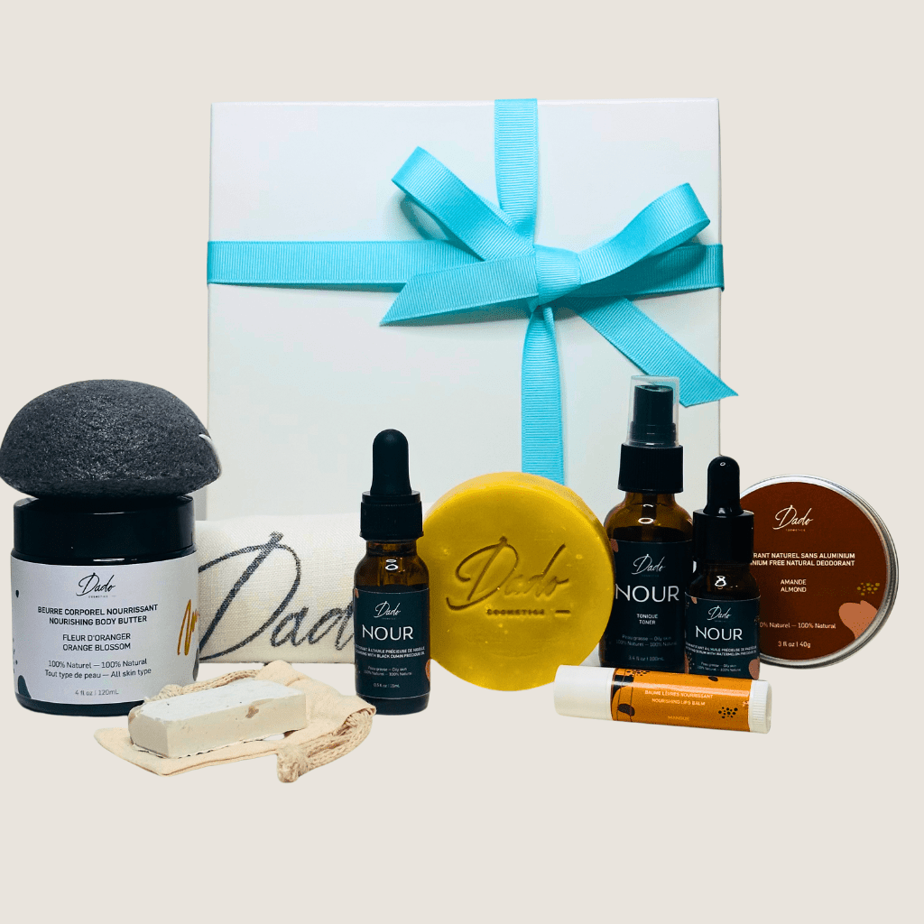 Coffret Pureté Dado avec kit visage NOUR peau grasse beurre fleur oranger déodorant amande cadeau