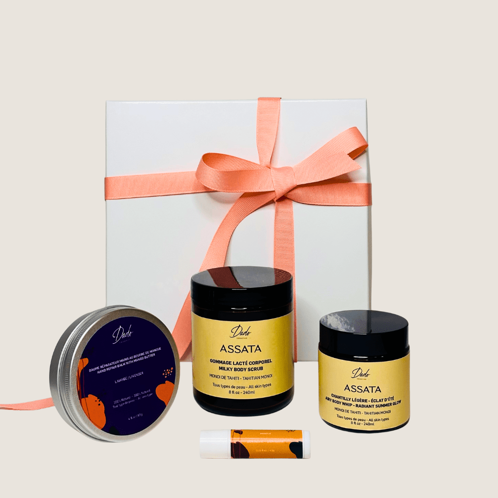 Coffret rituel spa luxe Dado gommage exfoliant ASSATA chantilly corps baume mains cadeau détente