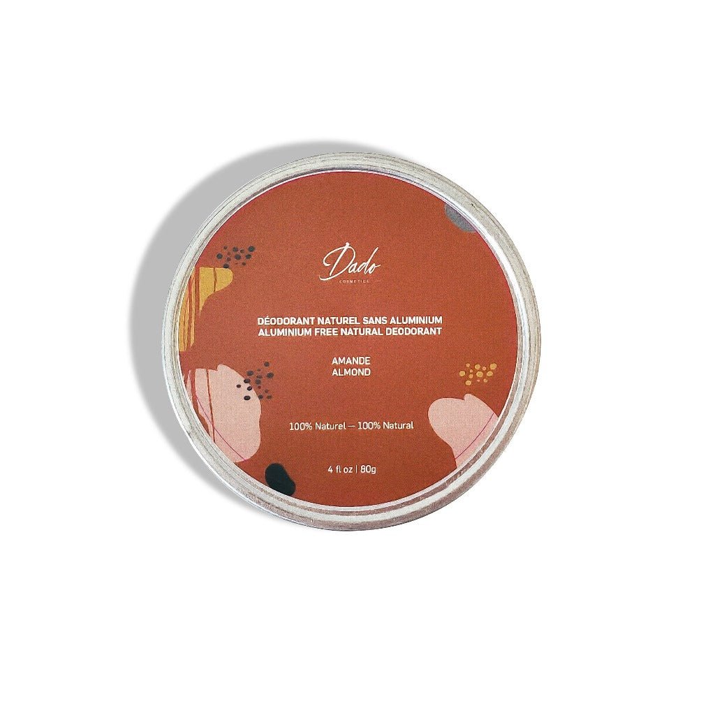 Déodorant naturel au bicarbonate de soude et beurre de mangue, senteur amande dans un contenant en métal - Dado Cosmetics