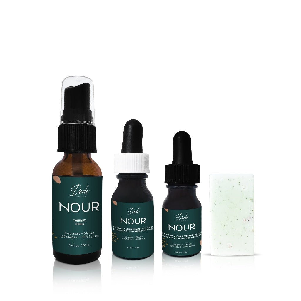 Soins naturels peau grasse - KIT D'ESSAI - Routine NOUR - Dado Cosmetics